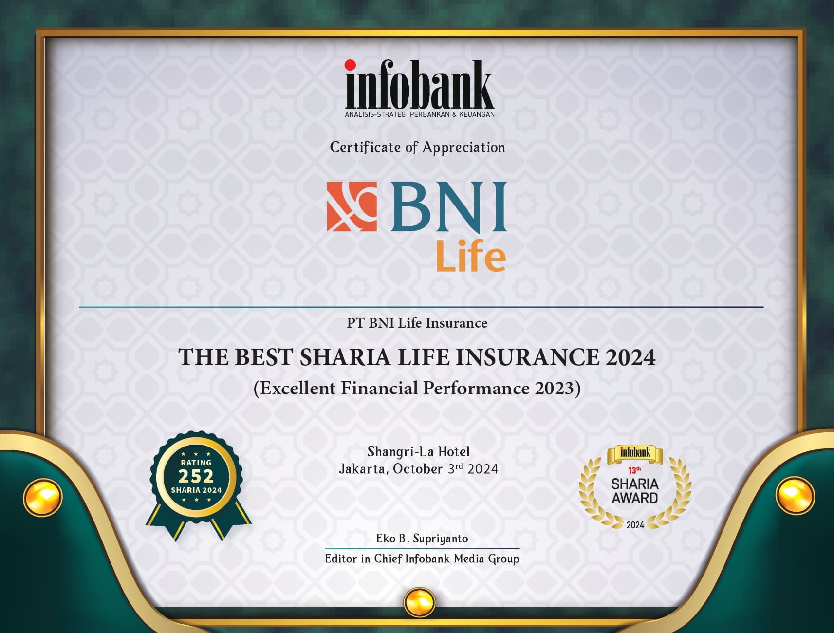 13th INFOBANK SHARIA RECOGNITION 2024 (THE BEST SHARIA LIFE INSURANCE 2024)