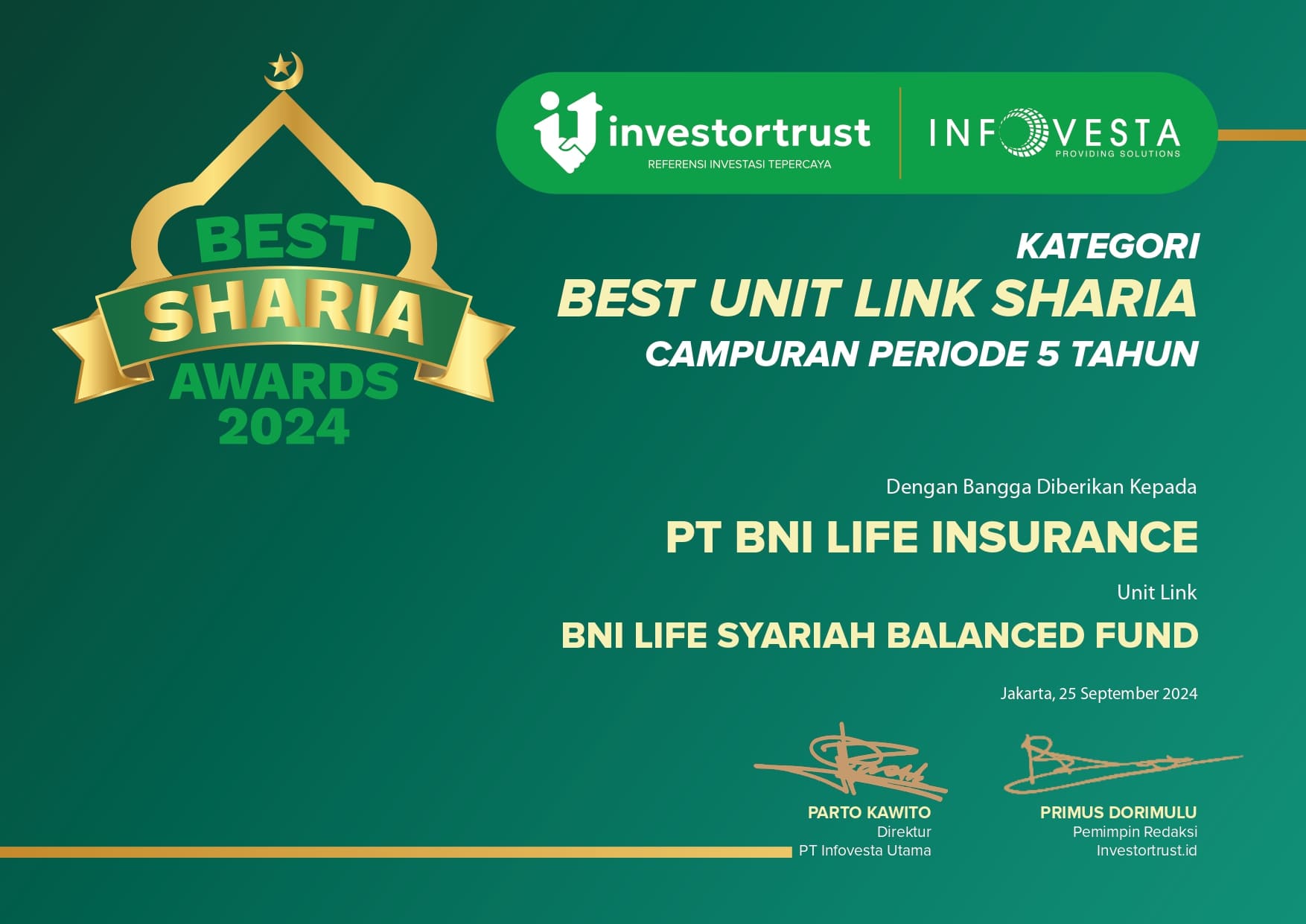 Best Sharia Awards 2024 - BNI Life Syariah Balanced Fund